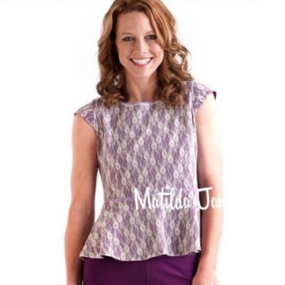 Matilda Jane Sz M Top Poet Peplum Lace Purple - Picture 1 of 10